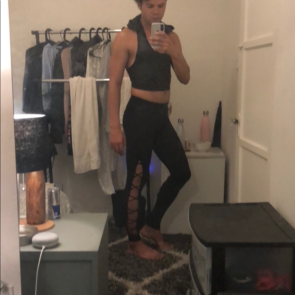 Victoria’s Secret - Glossy black lace-up leggings